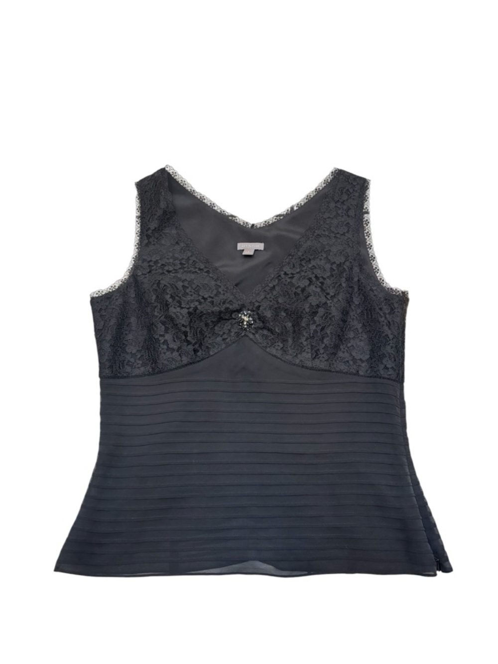 Ann Taylor Black Silk Lace Pleated Shell Sleeveless Blouse Size 6 Evening Chic